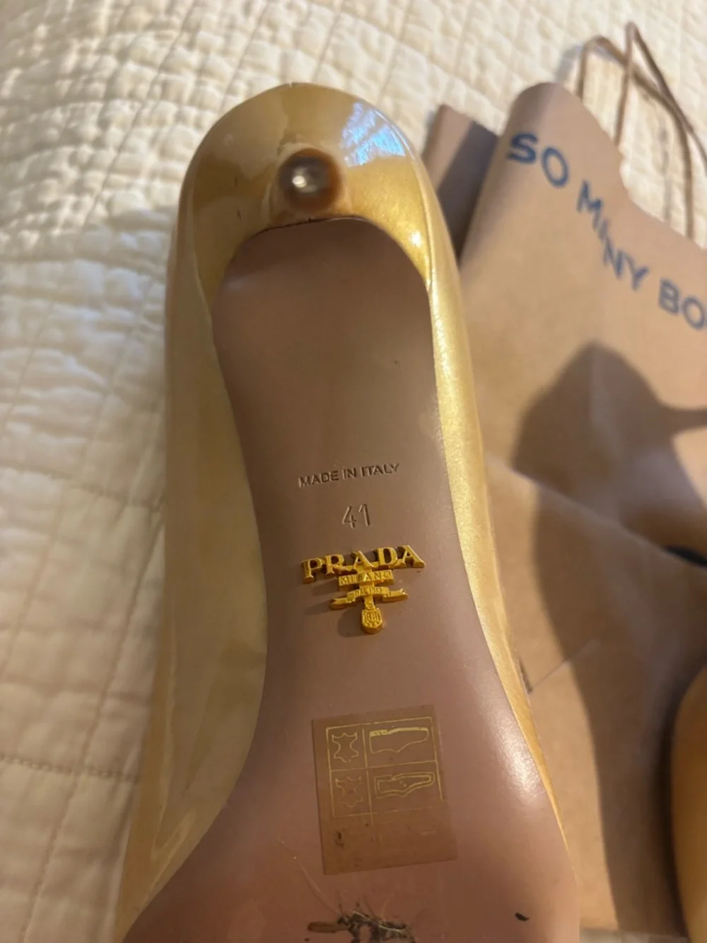 Prada Metallic Gold Peep-Toe Heels - Picture 6 of 7